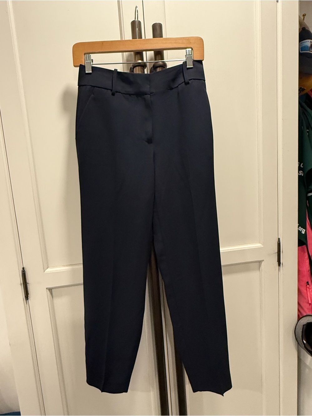 Sezane Navy Straight Leg Dress Trousers